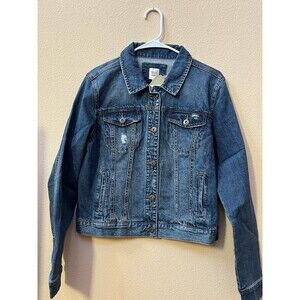 True Craft Juniors Blue Jean Jacket L 14-16 Button Front Collared Pockets‎